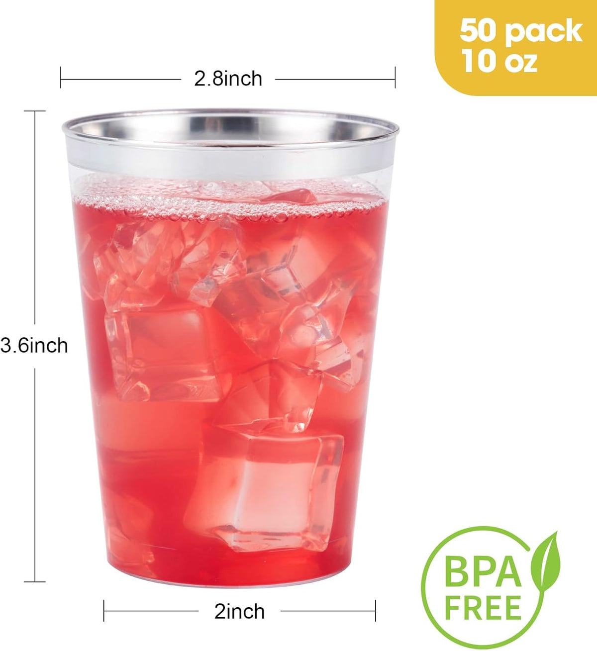 Goodluck 50PCS 10oz Plastic Cups for Party, Disposable Silver Cups, Plastic Cocktail Glasses for