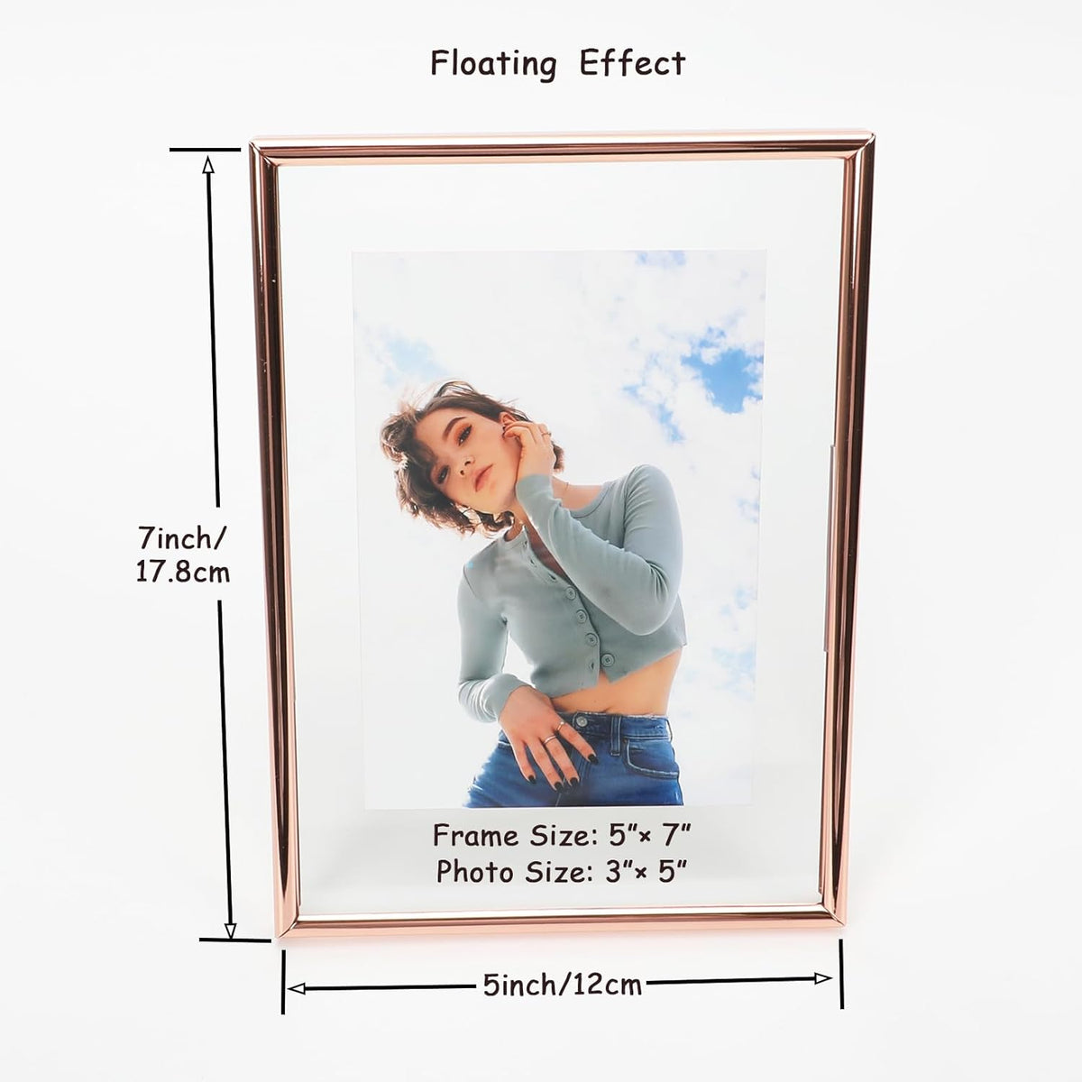 Rose Gold Floating Frame (5"x7",Vertical) with “Heart”, For Picture 4x6,3x5, 2x3, Classy Gift For