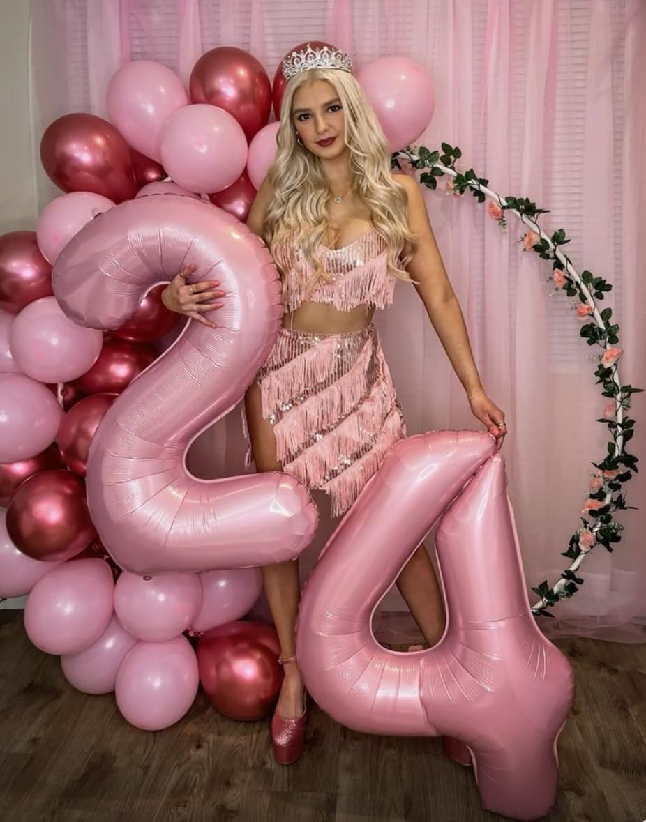 40 Inch Big Pearlescent Pink Number 2 Balloon Birthday Decoration, Number 2 Helium Balloon 12 20 22