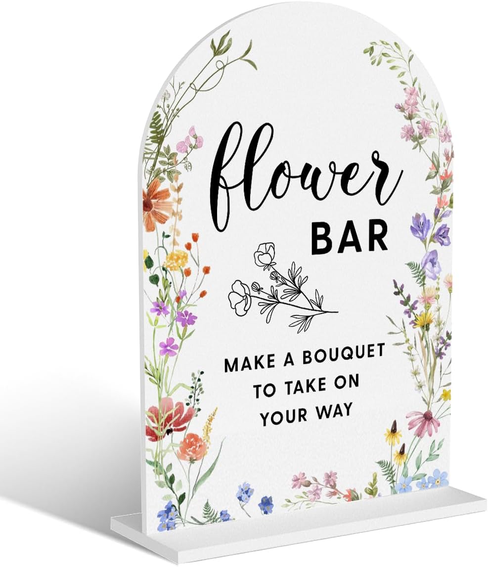 Acrylic Wedding Signs, Flower Bar Signs for Marriage Reception, Flower Bar Desk Decor, Modern