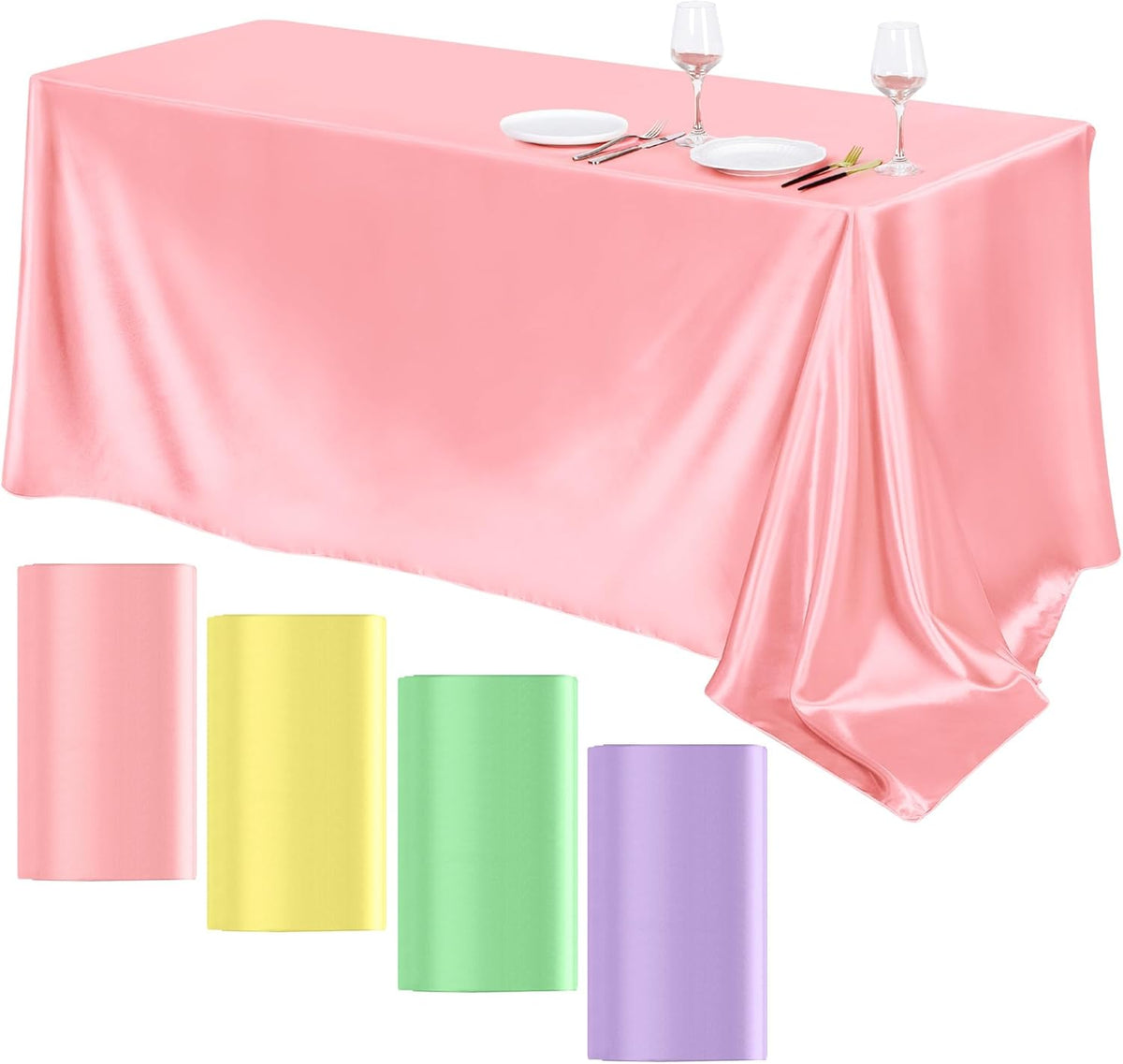 TURSTIN 4 Packs Pastel Rainbow Satin Tablecloth 102 x 58 Inch Overlay Satin Table Cover Rectangle