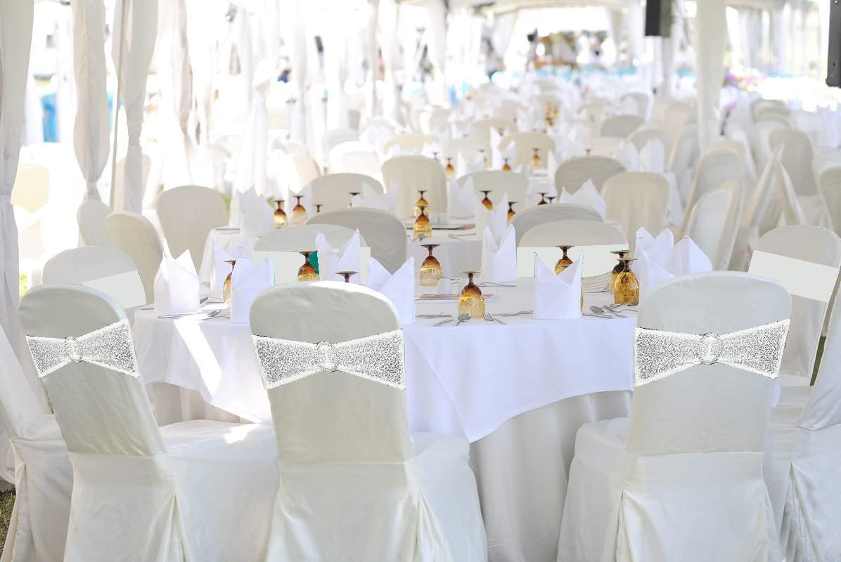 25 Pcs Sequin Chair Sashes Stretch Chair Bands Spandex Polyester Bows for Party Hotel Wedding