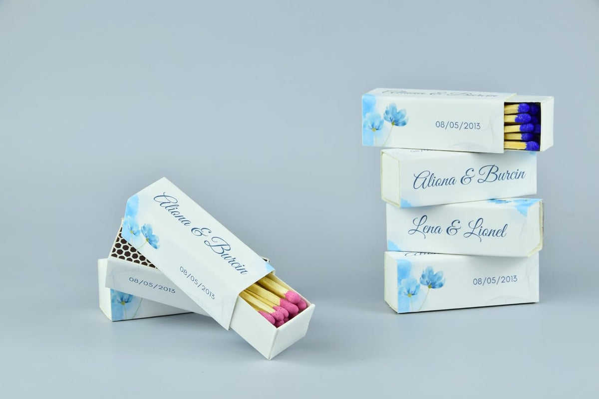 Custom Matchboxes - Set of 10 - Personalized - 2" Inch Long - Colorful Matchsticks - Weddings