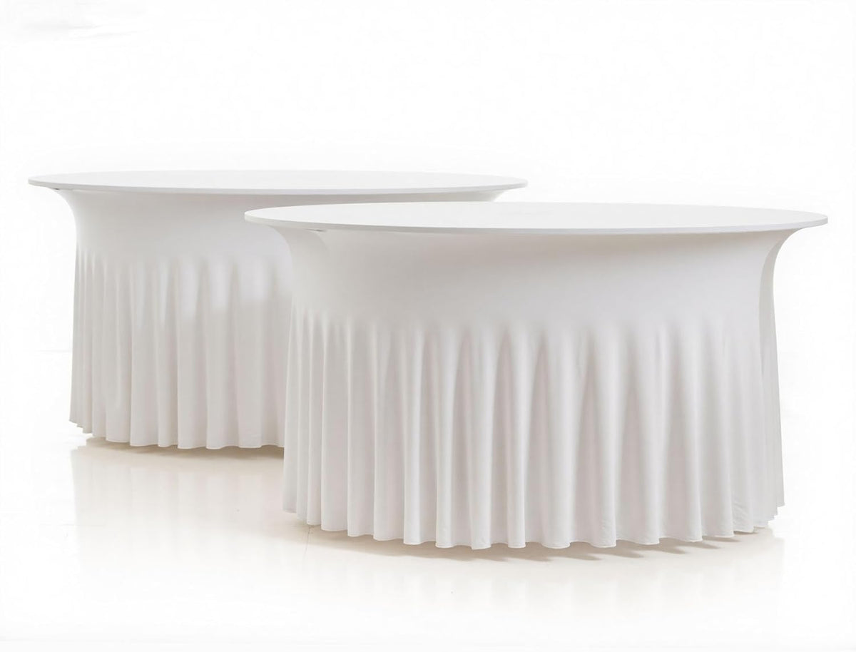 2 Pack Ivory Spandex Round Tablecloths for 60 inch Tables, Wrinkle Free Stretchy Fitted 120inch