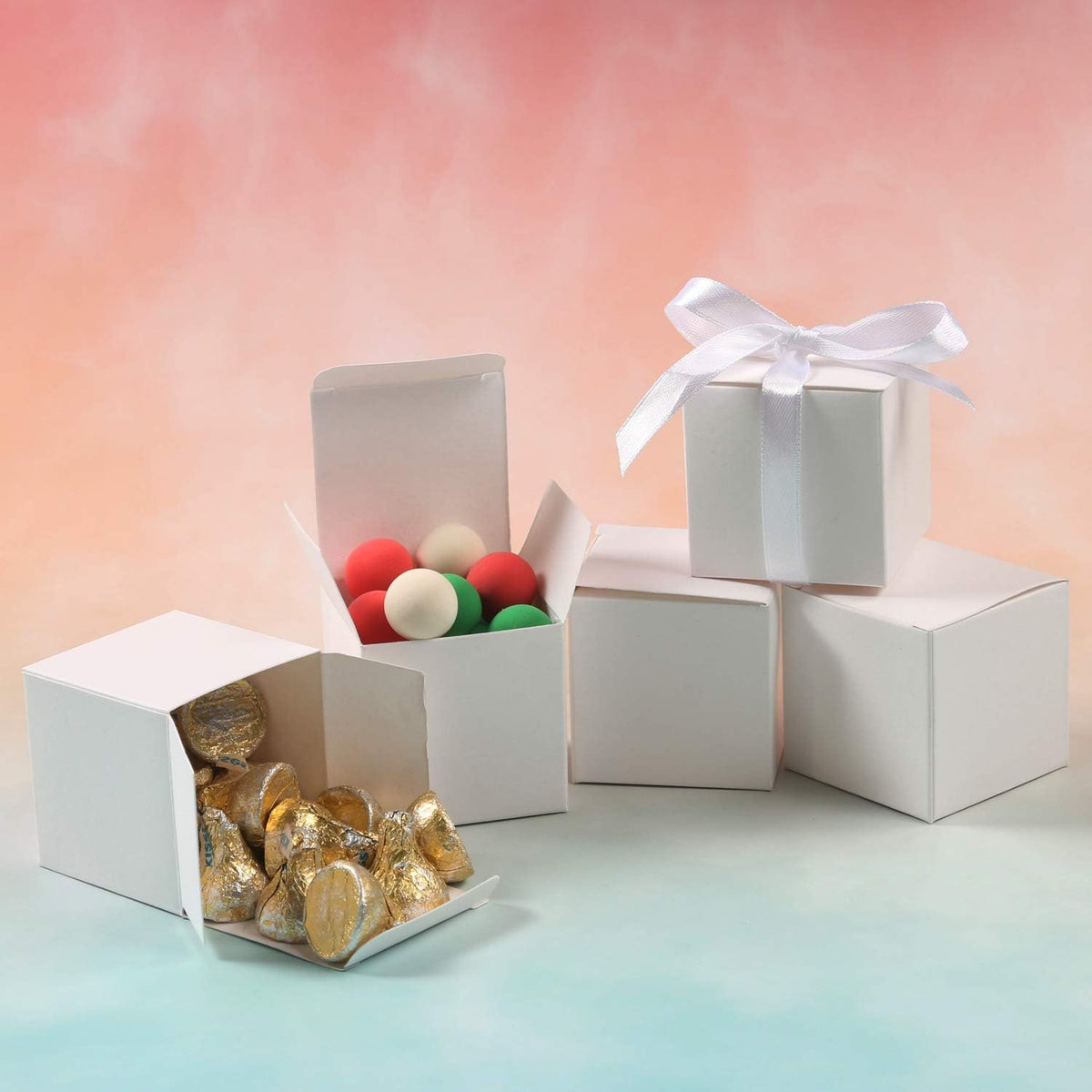 COTOPHER 60pcs Small Gift Boxes, Favor Boxes 2x2x2 inches Paper Gift Boxes with Ribbons Candy Box
