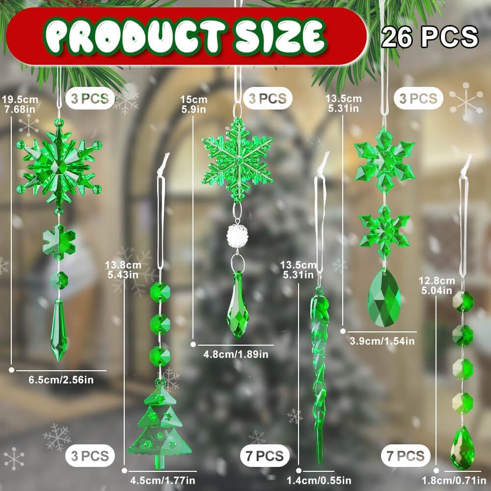 Lanpn 26 Pcs Christmas Ornaments Crystal Christmas Tree Decoration, Hanging Clear Acrylic Snowflake