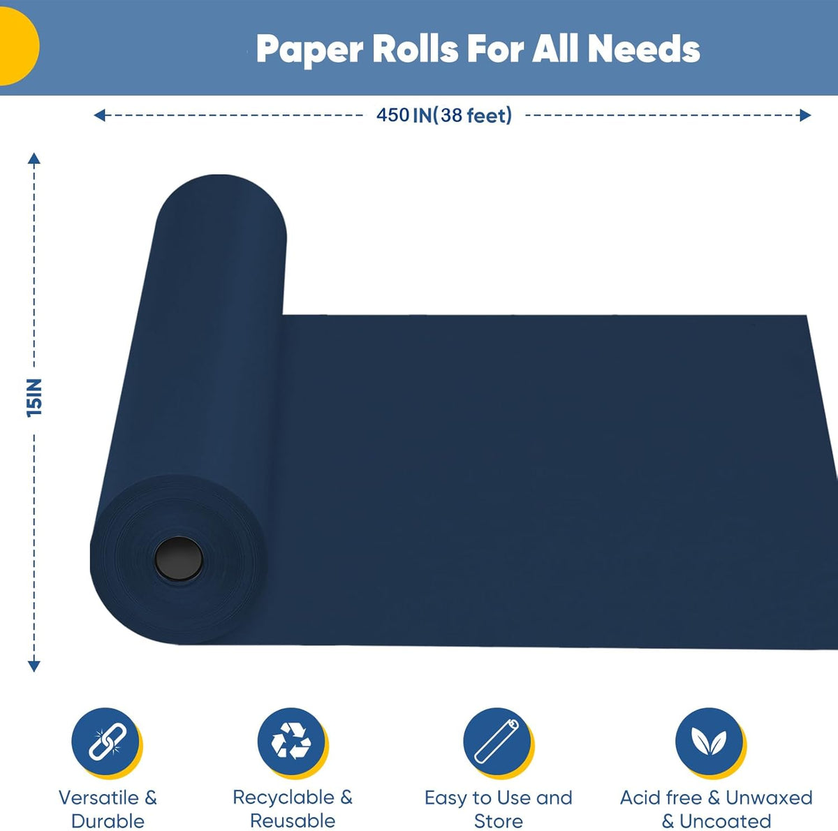 Navy Blue Wrapping Paper, 15"x450" Construction Bulletin Board Craft Art Decorative Paper, Eid