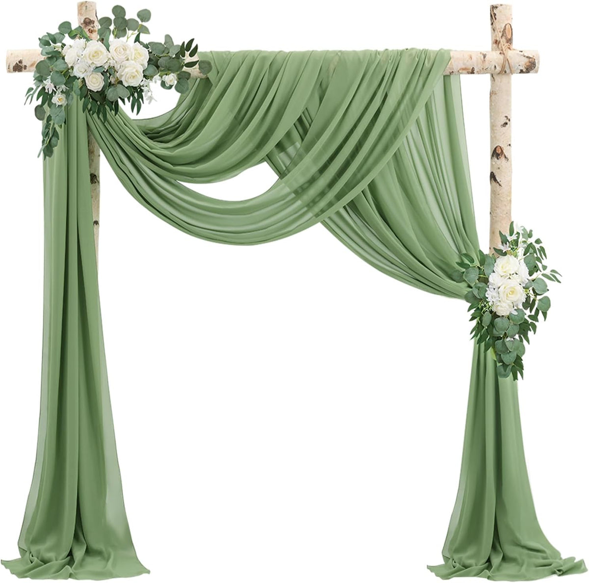 Wedding Arch Draping Fabric 2 Panels 20Ft length x 28" width Sage Green Arch Drapes Chiffon Fabric