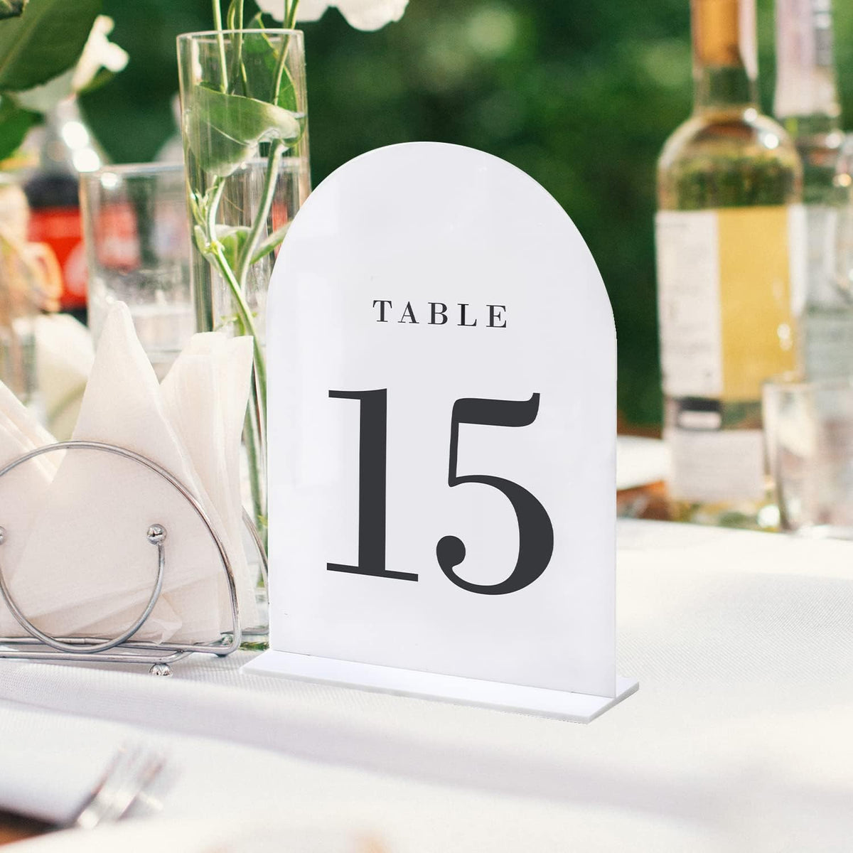 UNIQOOO White Arch Wedding Table Numbers with Stands 1-20, 5x7" Acrylic Signs and Holders, Perfect