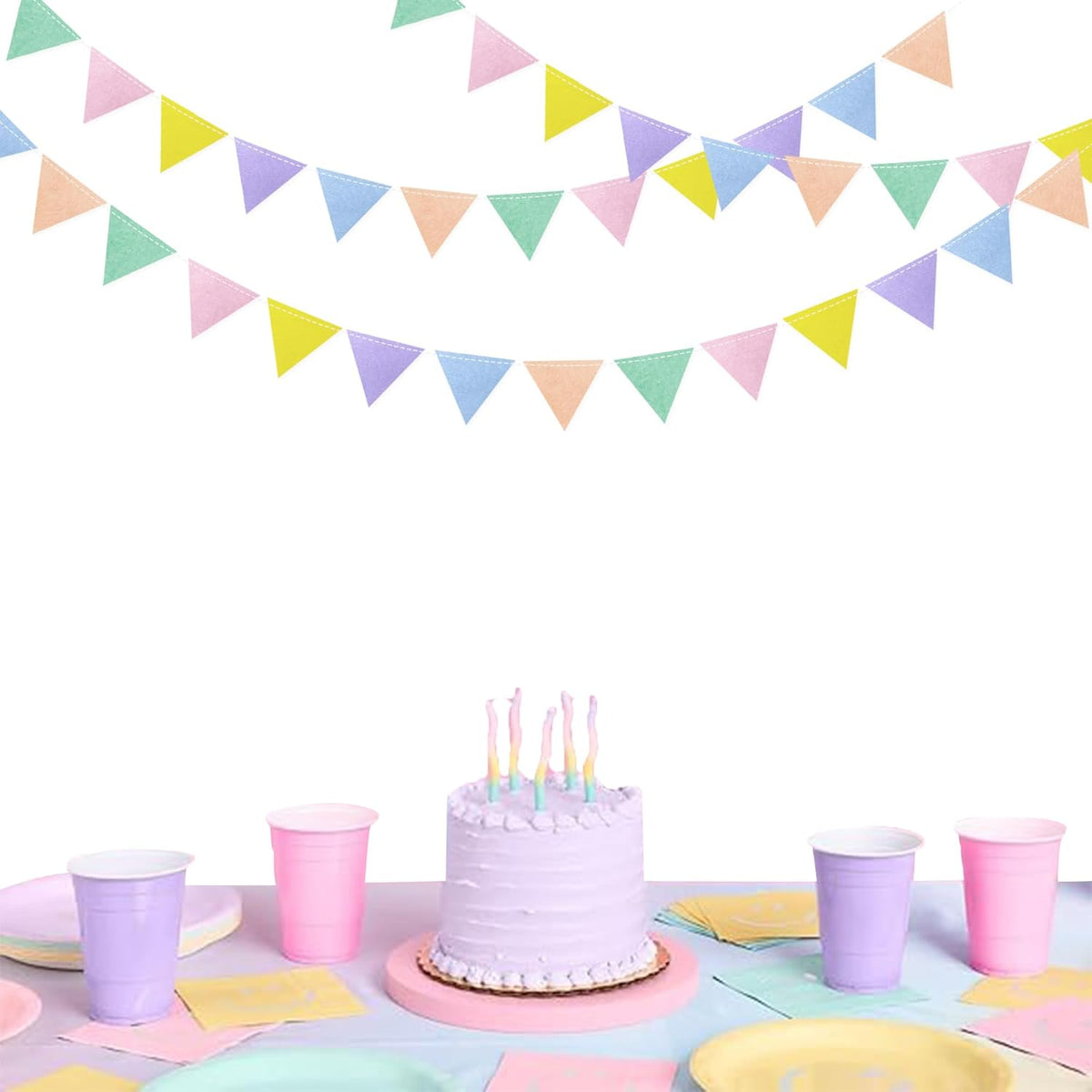 pinkblume Pastel Party Decoration Macaron Felt Hanging Triangle Mini Bunting Pennant Banner Flag