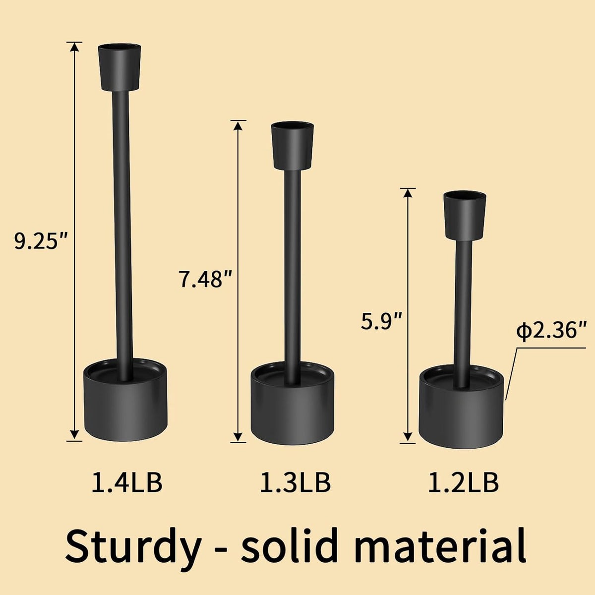 YUMORE Stainless Steel Black Candle Holders Candlestick 6 Packs Tall Taper Pillar Stable Base Stand