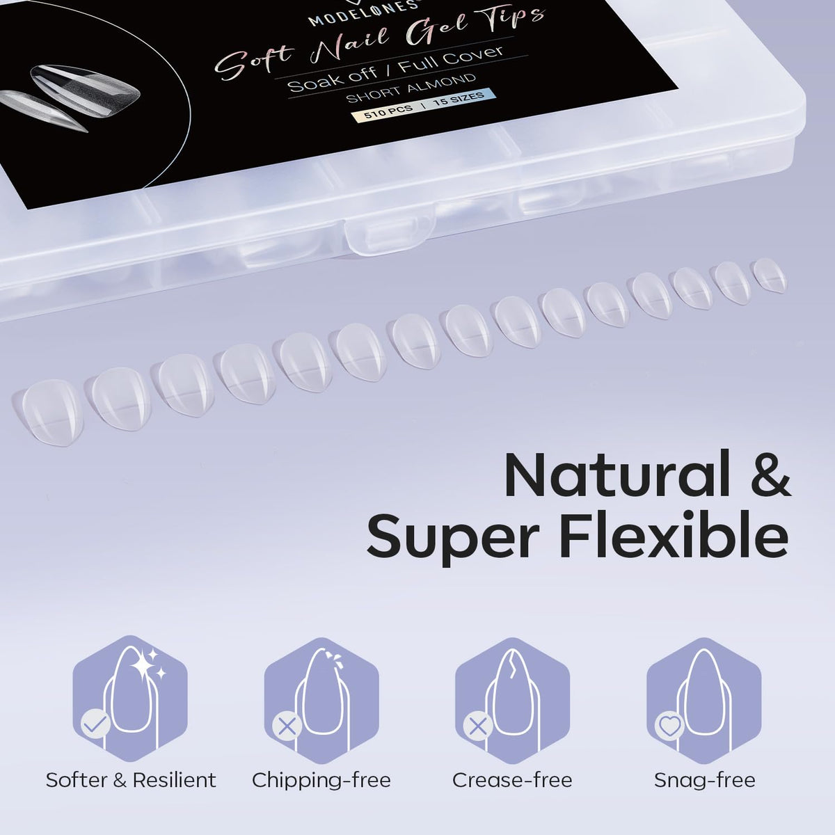 Modelones Short Almond Fake Nail Tips - 510Pcs Gel Tips Pre-shaped Half Matte Full Cover Clear