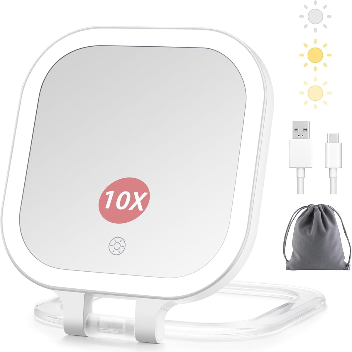 DESCHEN Rechargeable Travel Makeup Vanity Mirror with Lights and Magnification, Portable 1X/10X