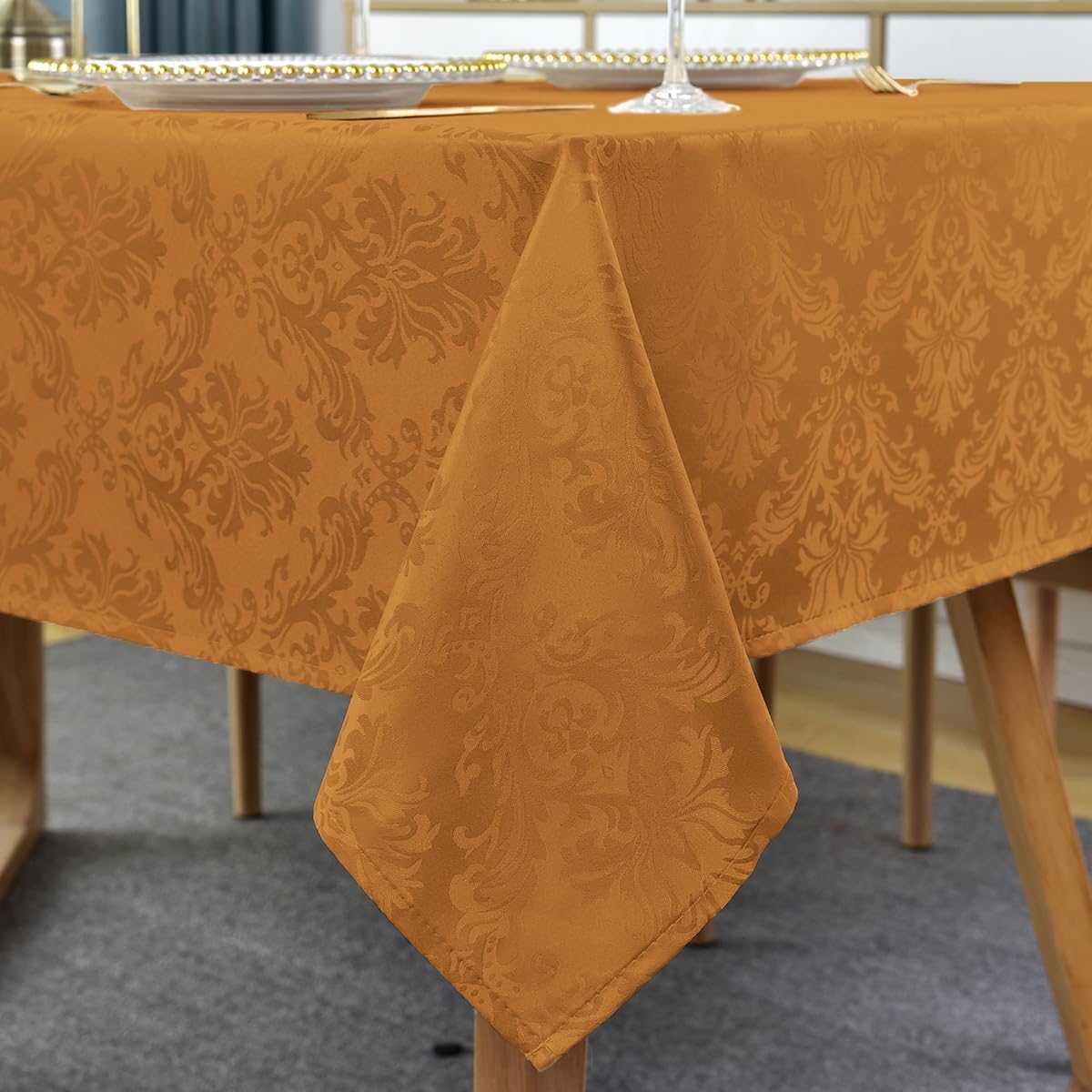 SASTYBALE Fall Tablecloth Rectangle 52 x 70 Inch Waterproof Wrinkle Free Autumn Jacquard Damask
