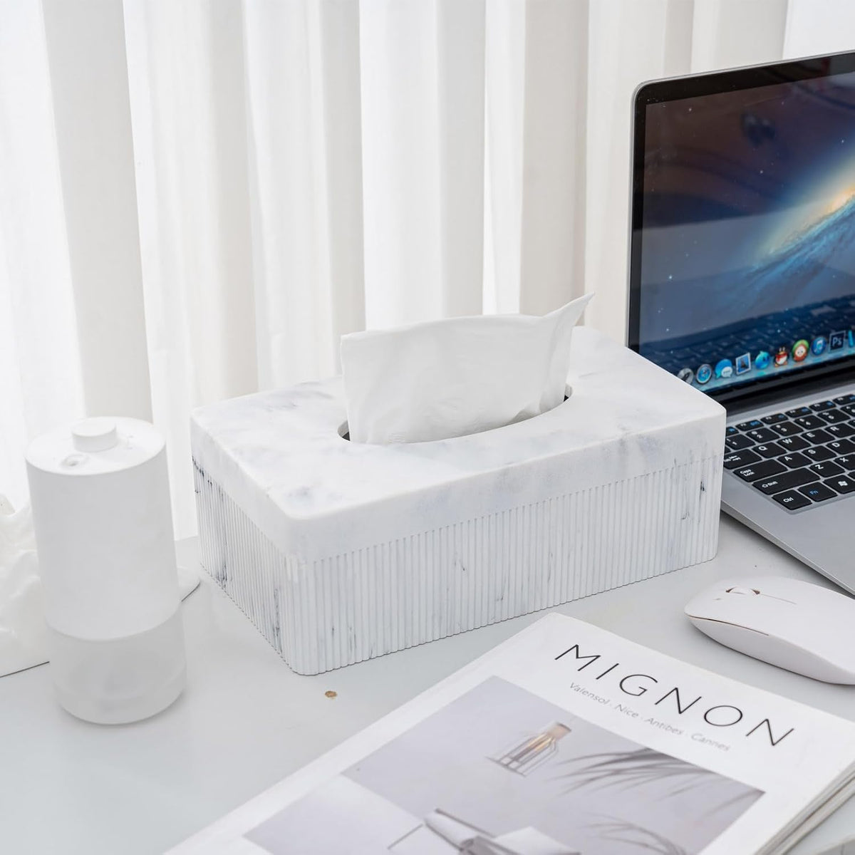 Marble Tissue Box Cover, Rectangular Napkin Facial Tissues Holder for Home Office, Hand Poured