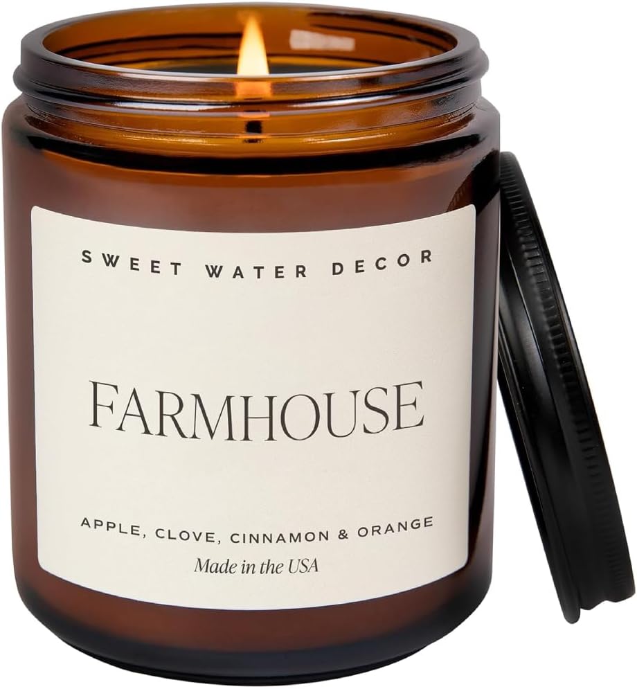 Sweet Water Decor Farmhouse Soy Candle - Apple, Orange, Pumpkin and Clove Scented Fall Candles for