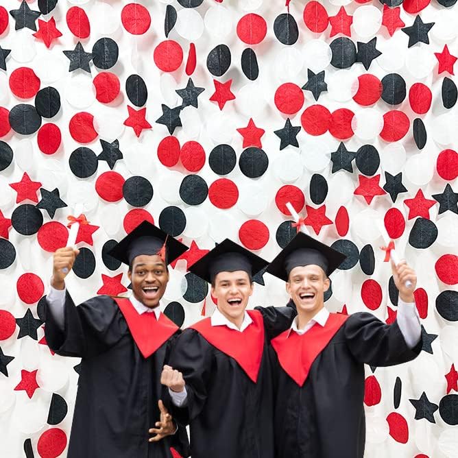 173 Ft Red Black and White Party Decorations Big Star Circle Dots Backdrop Streamer Garland for