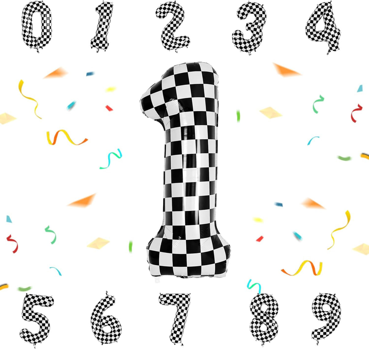 40 Inch Checkered Number Balloon - Race Flag Pattern Big Helium Balloon for Birthday Party