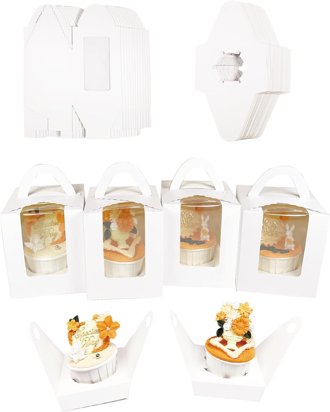 Bakepacker Auto-pop up Individual Cupcake Boxes with Window 25 Count White Single Cupcakes Box 3.6