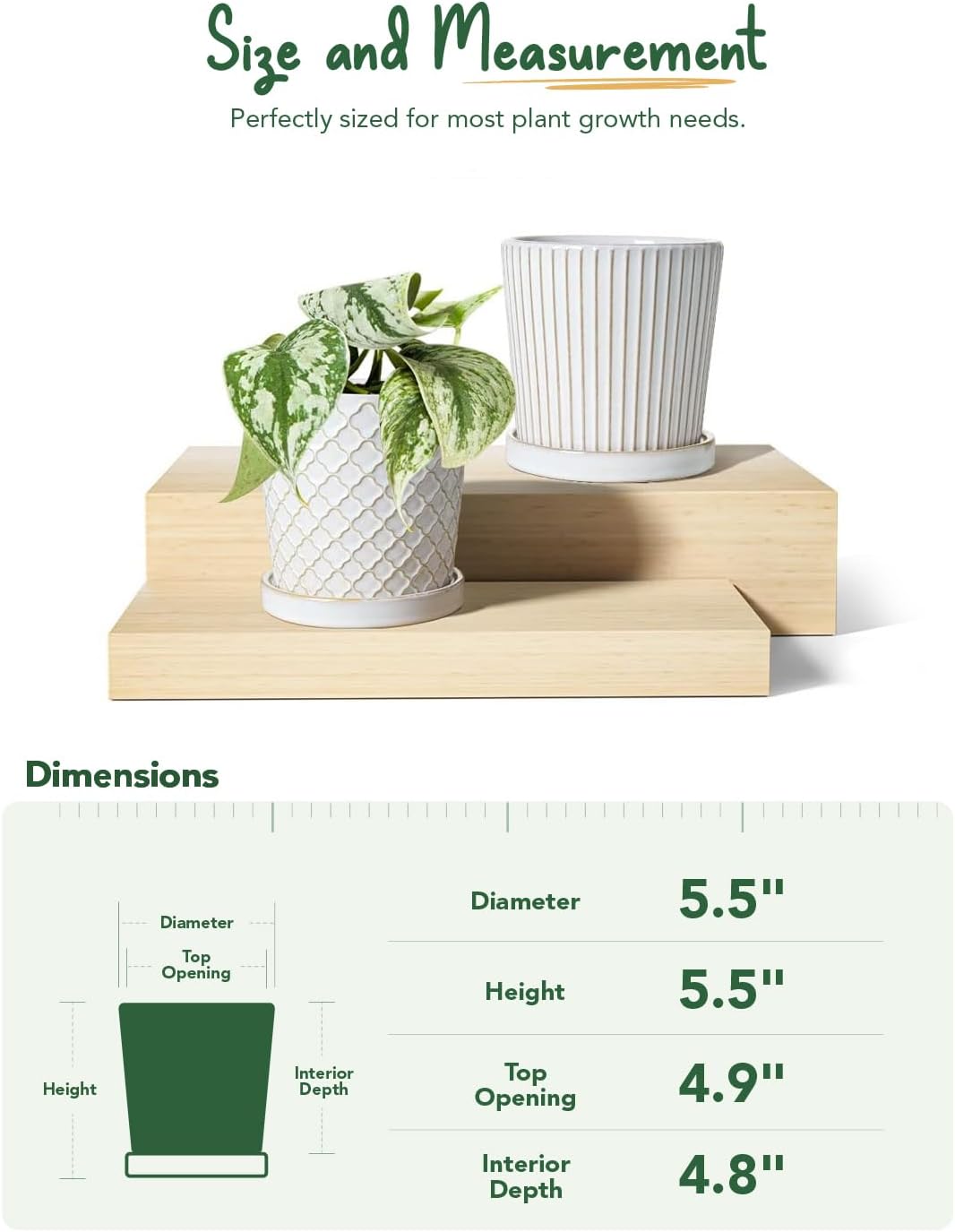 LE TAUCI Ceramic Pots for Plants, 5.4 Inch Plant Pots with Drainage Hole and Saucer, Indoor Plant