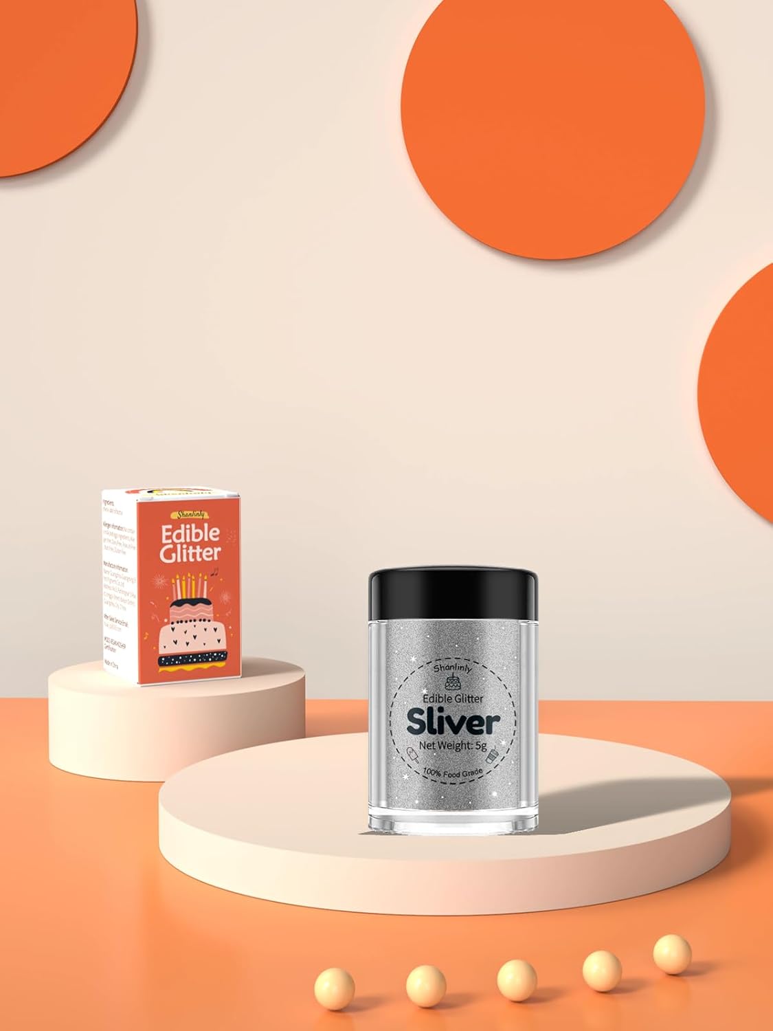 Shanlinly Silver Edible Glitter for Cakes Drinks - Food Grade 5g Shimmer Luster Glitter Dust Edible