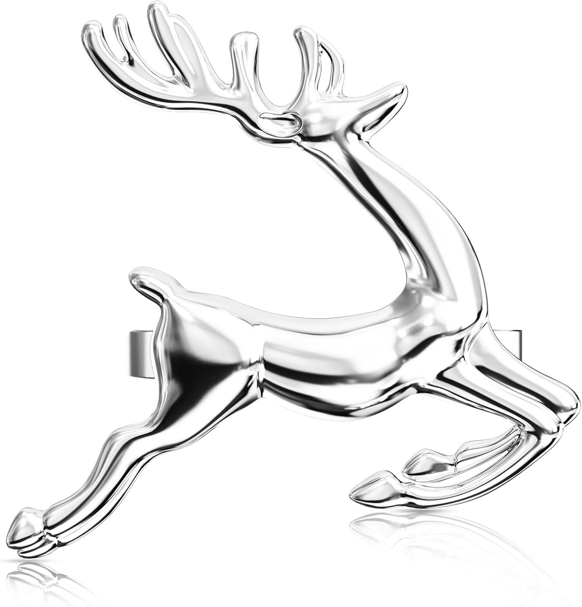 ZeeDix Silver Reindeer Christmas Napkin Rings Set of 8, Napkin Holder Ring for Christmas Dinner