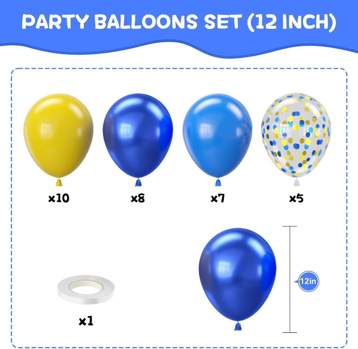 Yellow Blue Balloons, 12 Inches Blue Yellow Balloon Double Stuffed Metallic Blue Balloons with