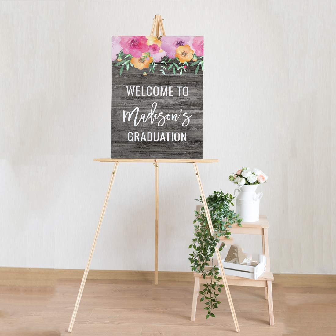 Andaz Press Personalized Extra Large Wedding Easel Board Party Sign, 12x18-inch, Pink Floral