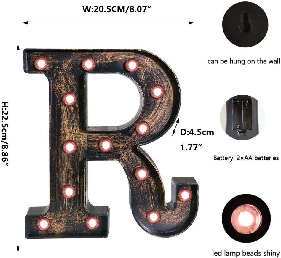 OYCBUZO Golden Black Led Marquee Letter - Industrial, Vintage Style Light Up Alphabet Letter Sign