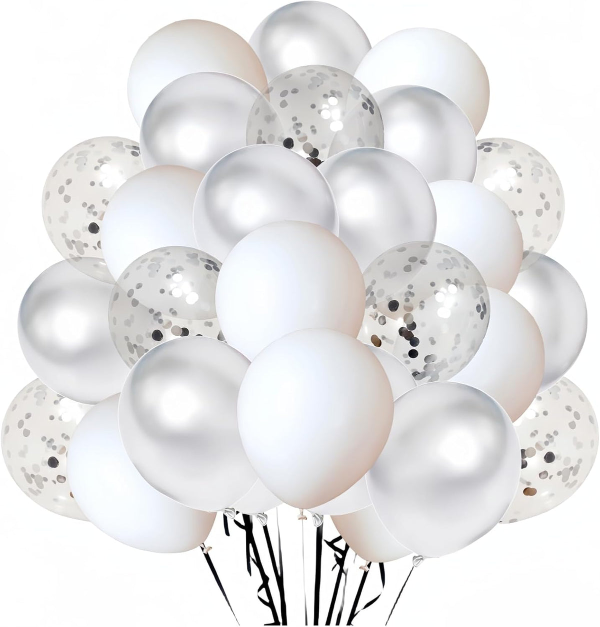 300 Pack White and Silver Balloons 12 Inch Silver Confetti Balloon for Various Party Events