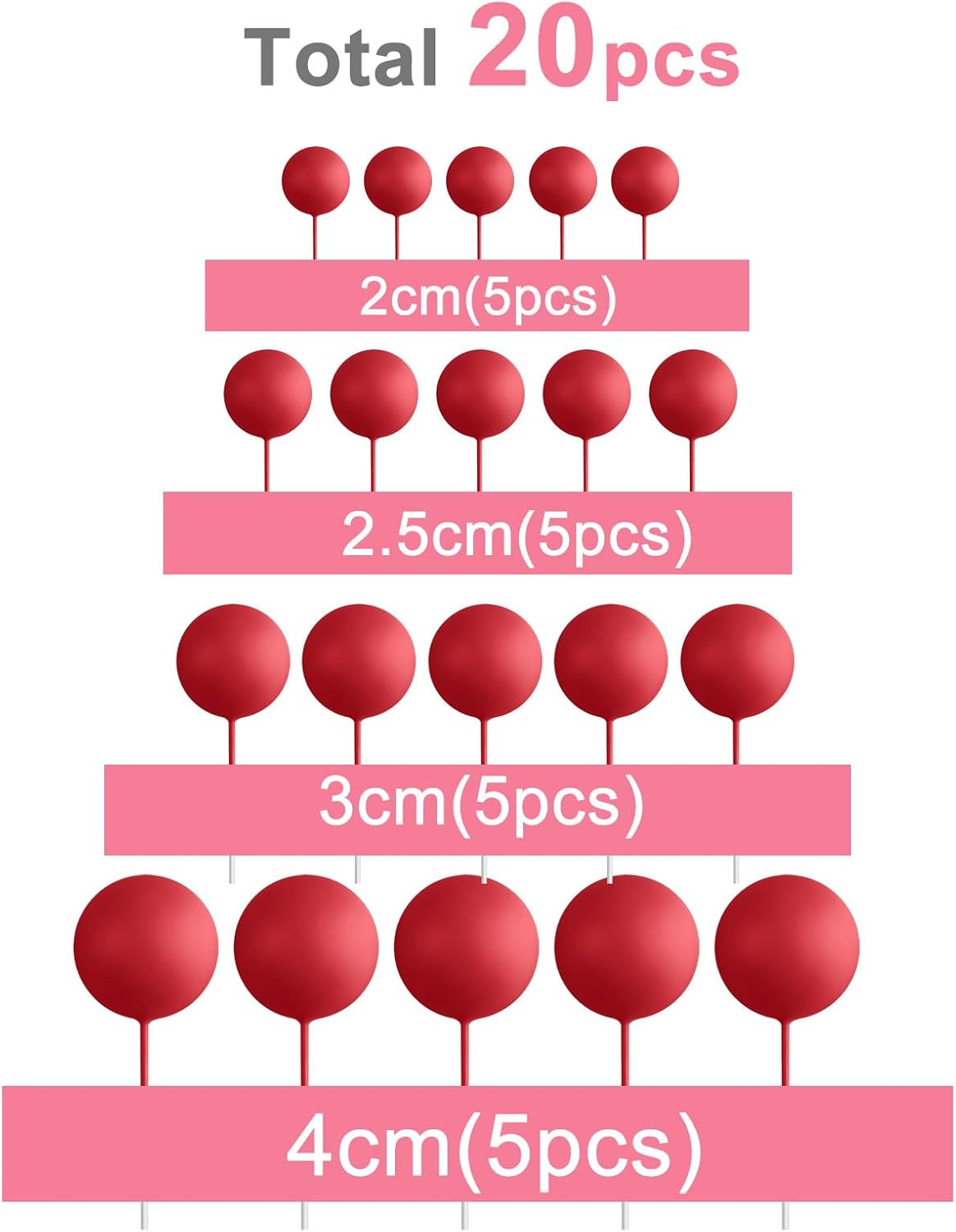 ASTARON 20 Pcs Ball Cake Topper Decorations Mini Balloons Cake Topper Sticks Red Balls Cake Picks