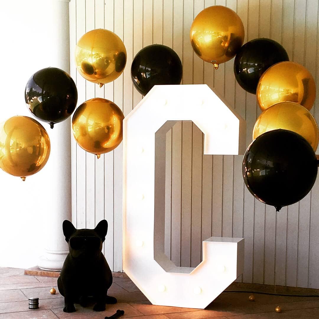 6 Pack Black 22 Inch 4D Foil Balloons Big 360 Degree Round Sephere Mylar Balloons Mirror Finish