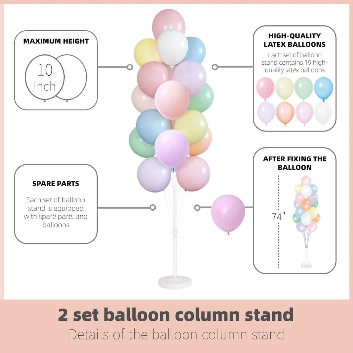 Balloon Column Kit Set of 2 With Balloons Included - Balloon Stand with Base, and Pole,Balloon