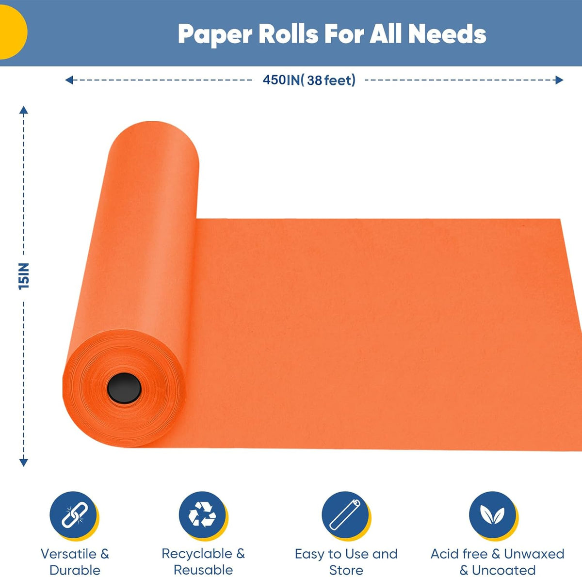 Orange Halloween Wrapping Paper 15"x450", Solid Color Orange Red Construction Bulletin Board Art