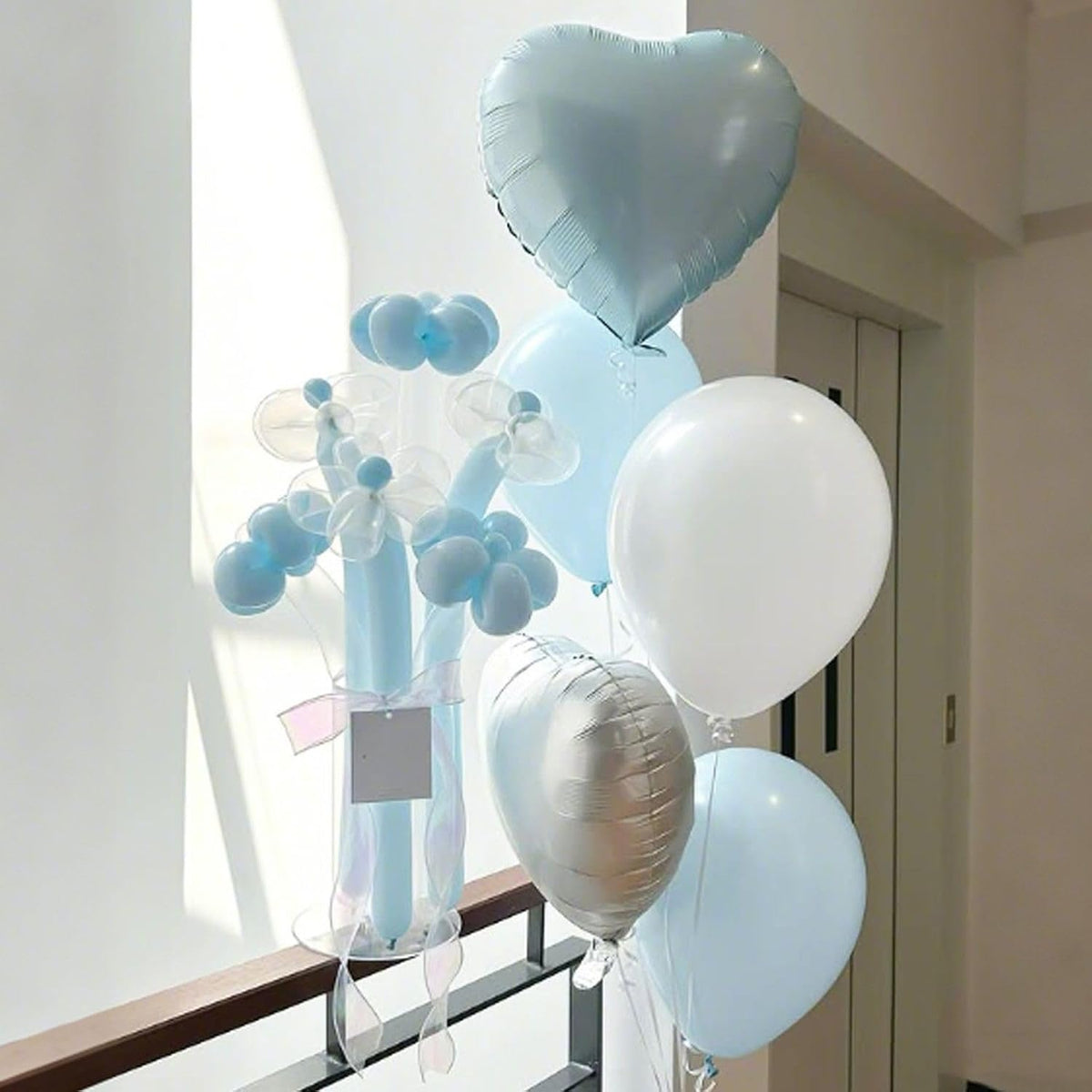 Baby Blue Heart Balloons,12Pcs 18 Inch Pastel Blue Foil Love Heart Shaped Balloons for Light Blue