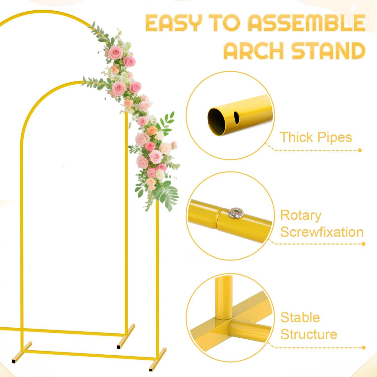 Metal Arch Backdrop Stand and Cover Set 7.2FT, 6FT Arch Stand and Cover Set of 2 Wedding Backdrop