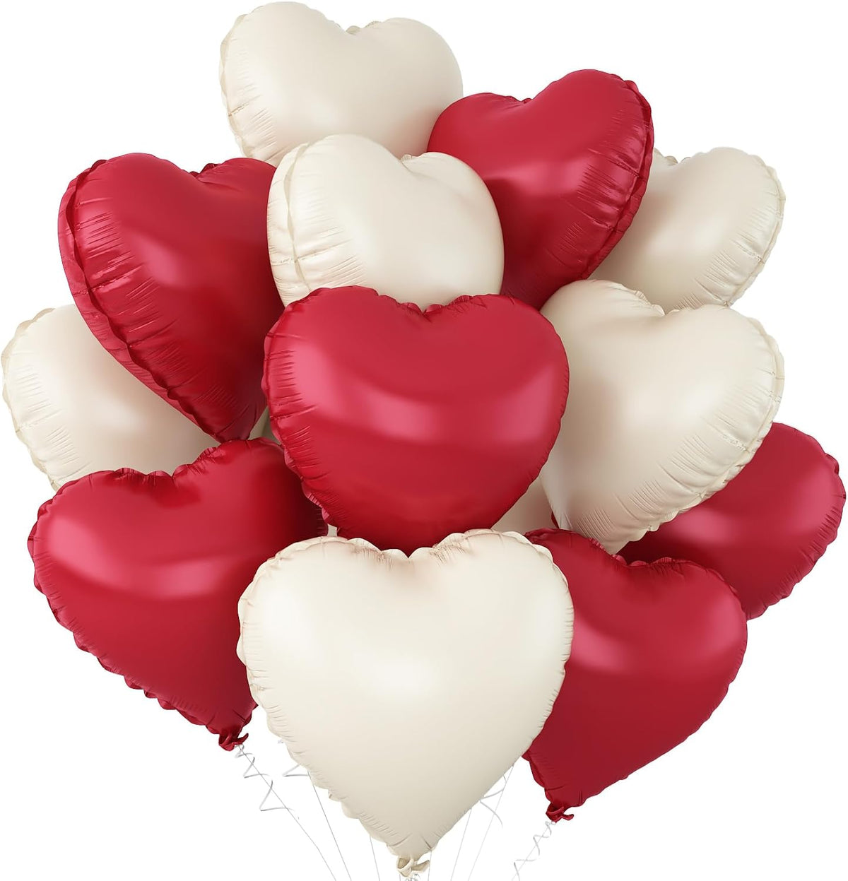 Red White Heart Balloons,12Pcs 18Inch Cream White Metallic Red Heart Shaped Foil Helium Balloons
