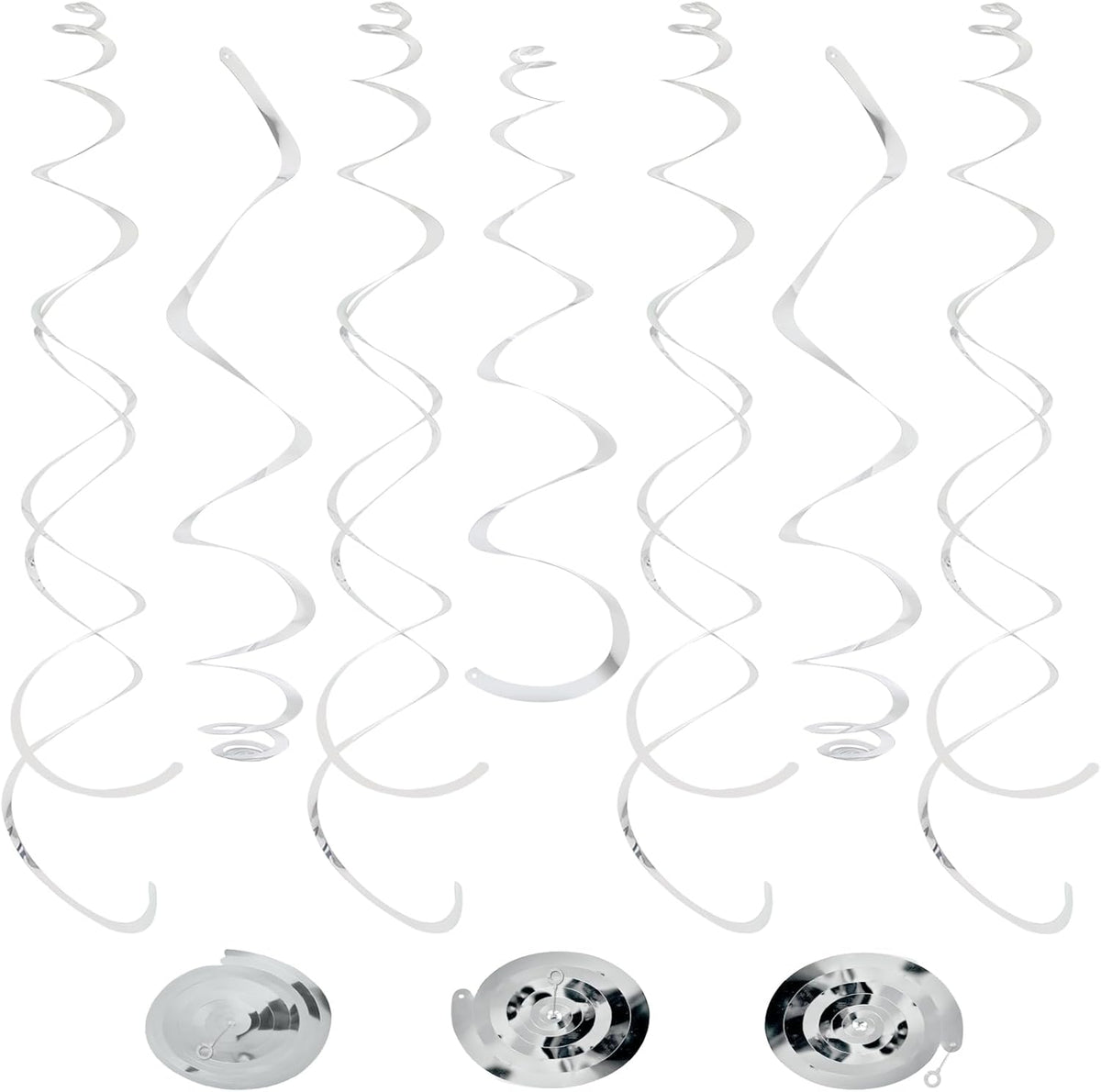 24 PCS Silver Foil Hanging Swirl, Sparkle Ceiling Hanging Decorations, Plastic Streamer Party
