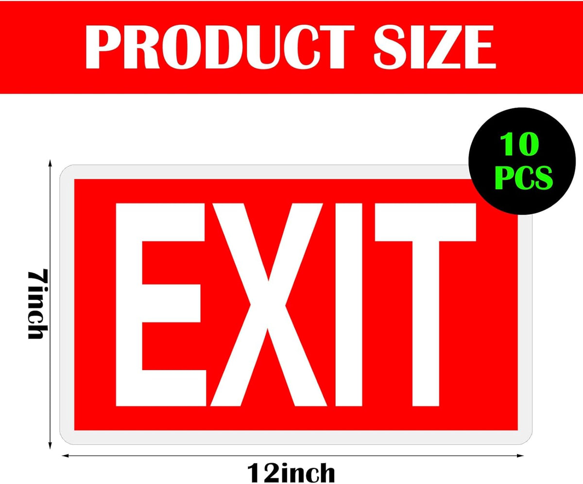 10 Pcs Glow in the Dark Exit Signs for Business 12 x 7 Inch Photoluminescent Signs Stickers for