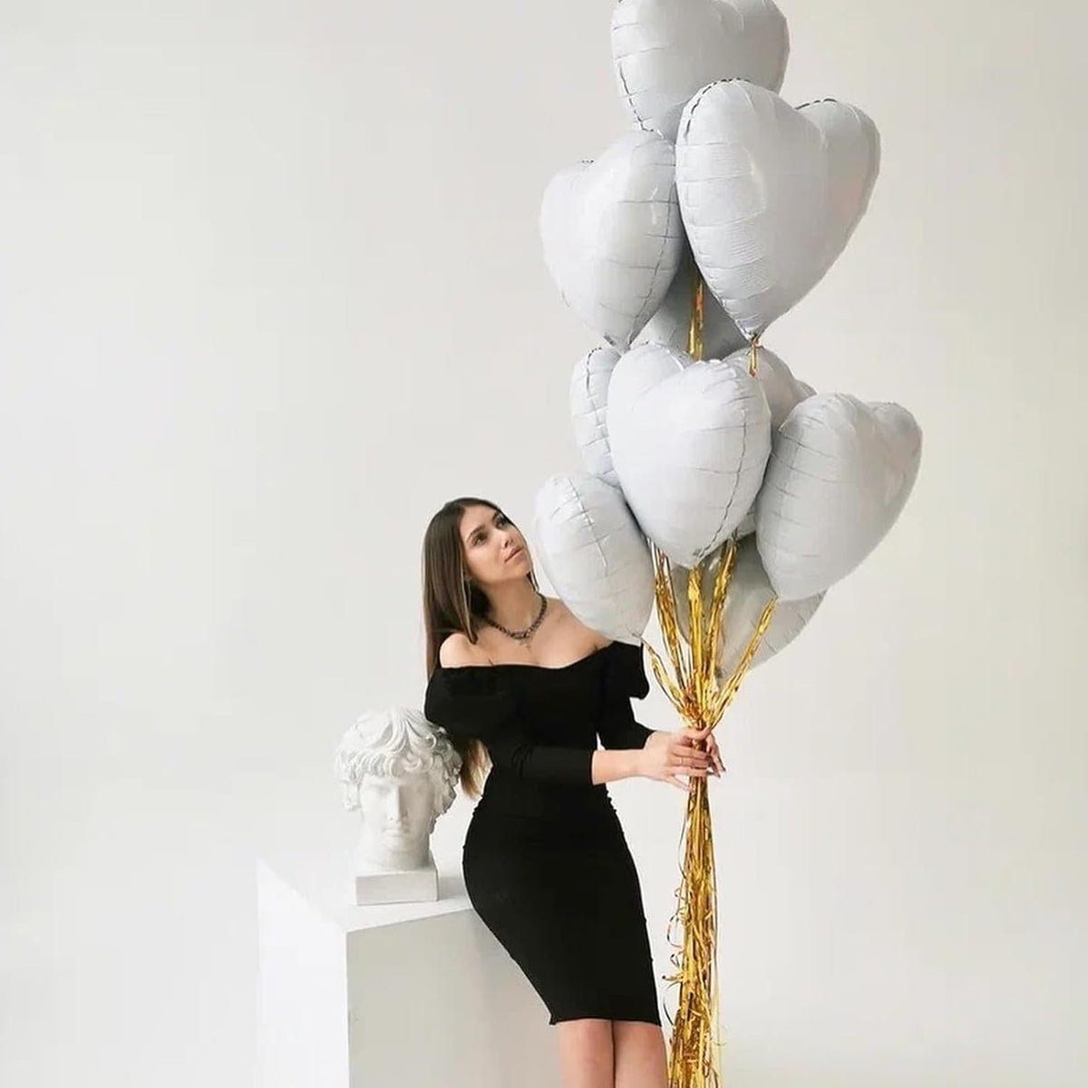 Biapian White Heart Balloons Helium, 10PCS White Foil Heart Shape Balloons Valentines 18inch