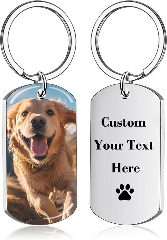 Custom Keychain with Picture - Personalized Photo LOGO Text Customized Key Chain for Boyfriend Dad