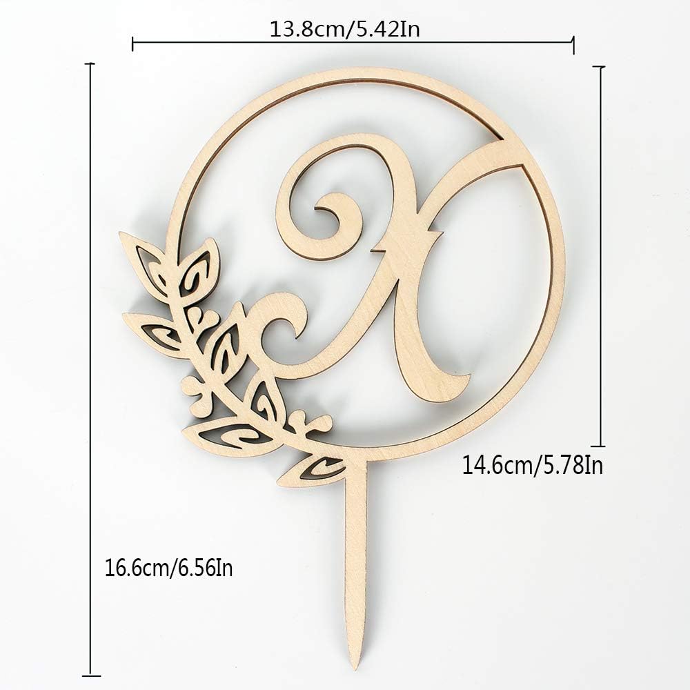 LINGTEER Personalized Inital Letter X Wood Cake Topper Perfect for Birthday Rustic Wedding