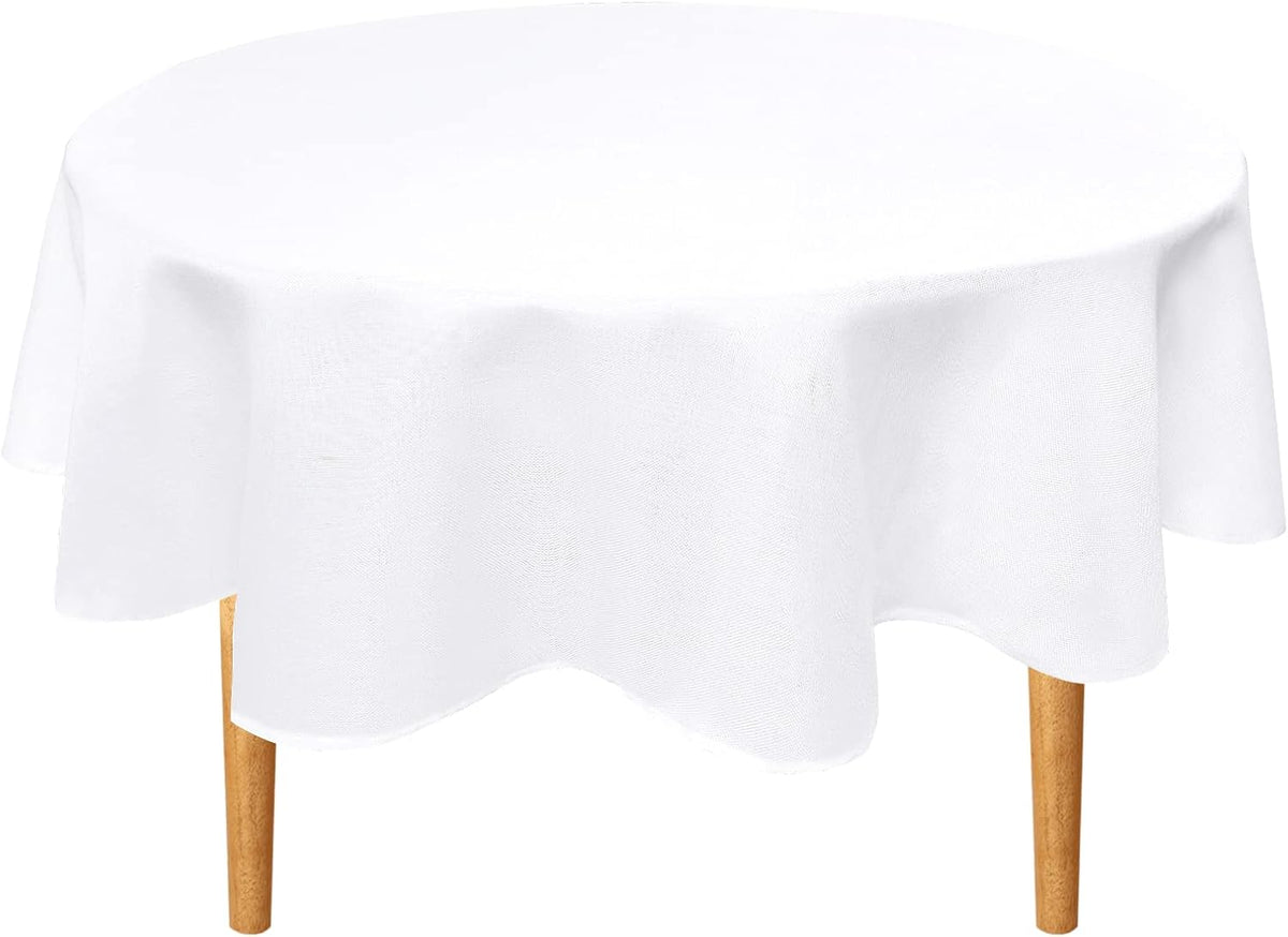 Hiasan Round Linen Table Cover 80 Inch - Wrinkle and Stain Resistant Washable Polyester Fabric