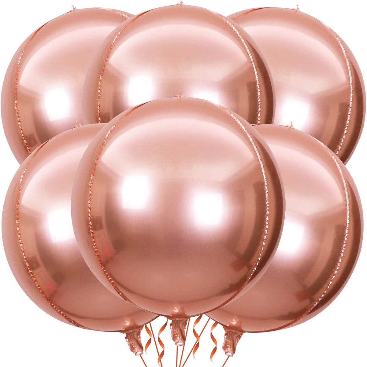 6 Pack Rose Gold 22 Inch 4D Foil Balloons Big 360 Degree Round Sephere Mylar Balloons Mirror Finish