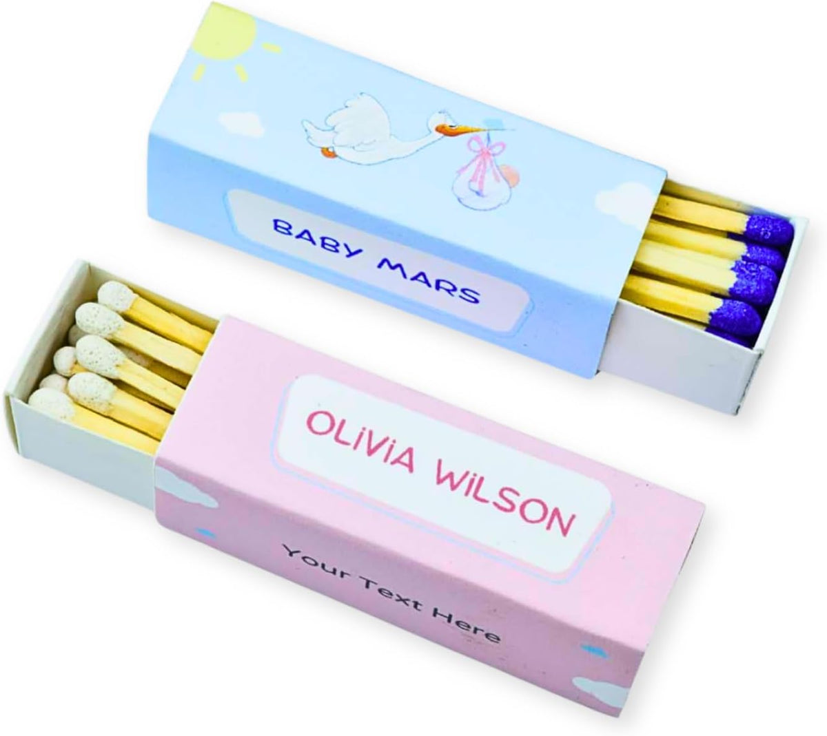 Customizable Baby Shower Matchboxes – Set of 10 – Cute Baby Design – Colorful Matchsticks – Perfect