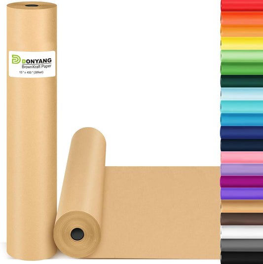 Brown Wrapping Paper, Kraft Paper Roll, Craft Decorative Paper 15" x 450", Packing Paper for Moving