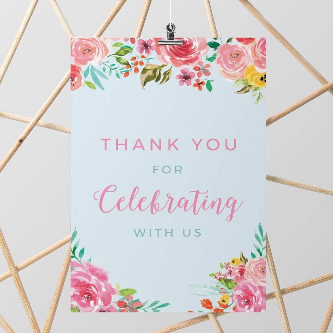 Andaz Press Extra Large Wedding Easel Board Party Sign, 12x18-inch, Tea Party Pink Roses on Baby
