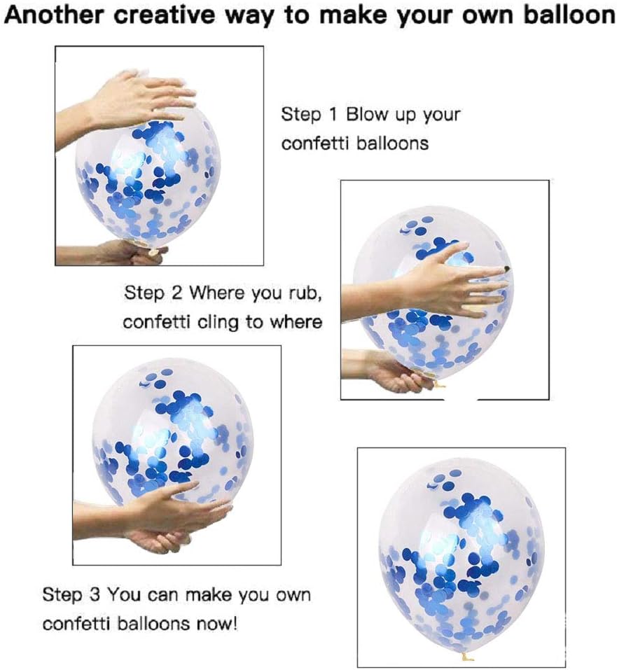 Blue Confetti Balloons 40 pack, 12 inch Transparent Party Balloons with Confetti for Graduation