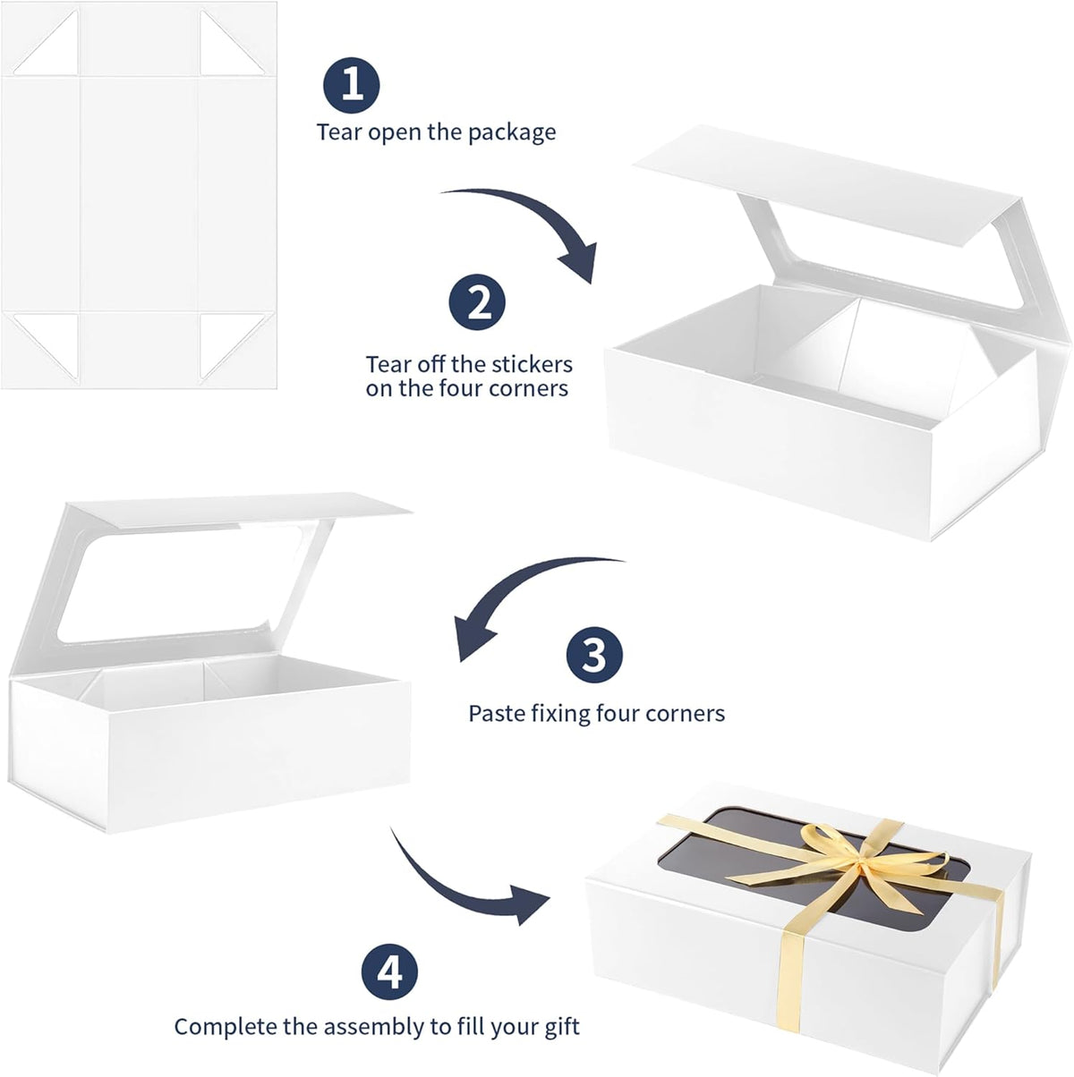 White Large Gift Box with Window, 13.5"x9"x4.3" Bridesmaid Box for Gifts Giving,Birthday Gift Boxe