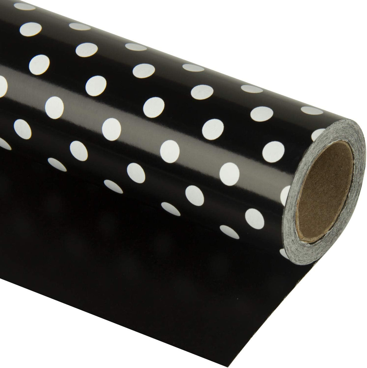 WRAPAHOLIC Reversible Wrapping Paper - Mini Roll - 17 Inch X 33 Feet - Black and Polka Dot Design